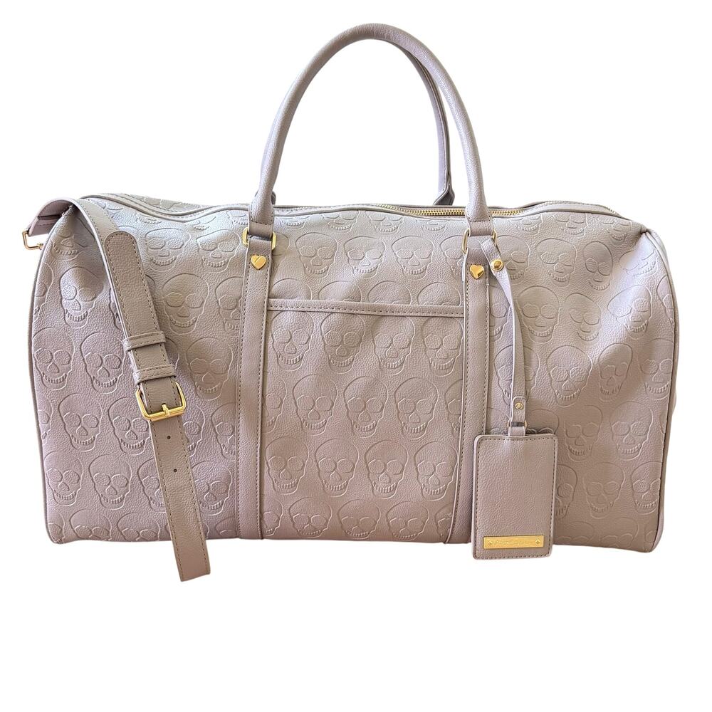 Betsey Johnson Skull Embossed XO Speedy Gray Duffle Weekender Bag